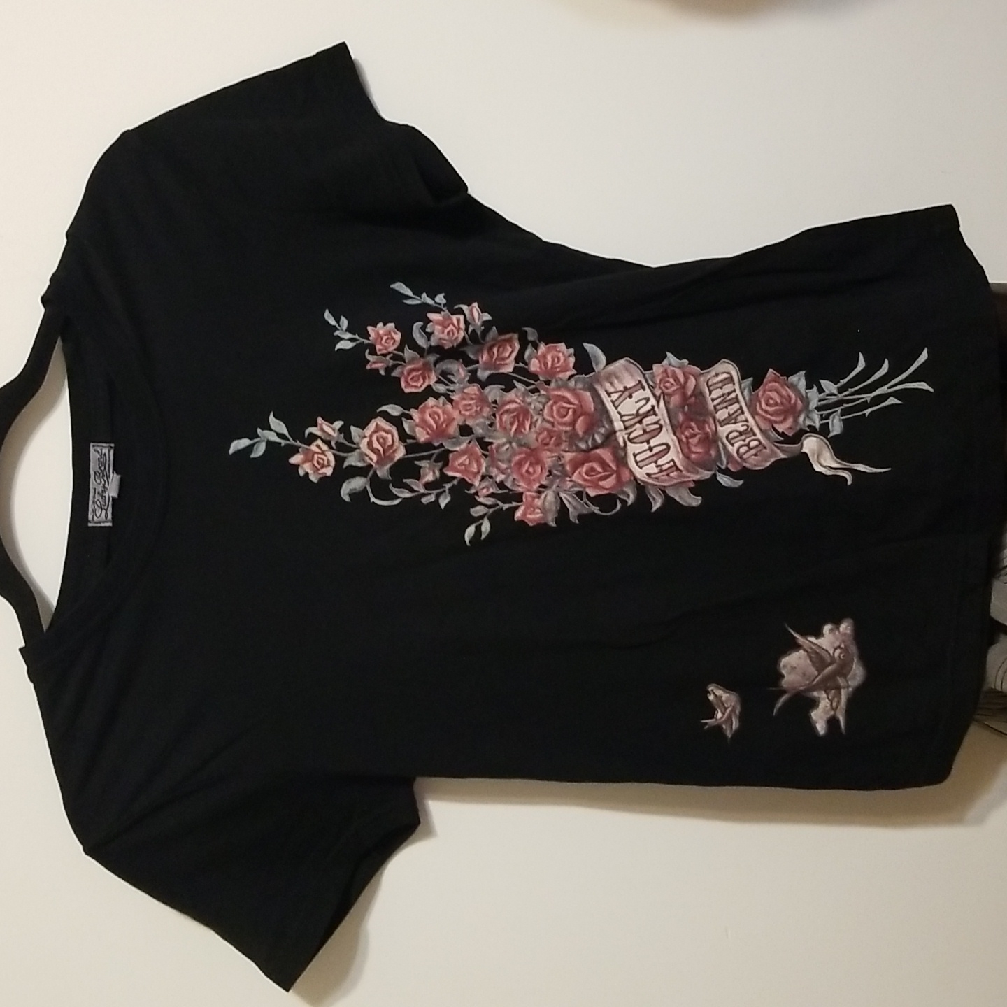 Lady Luckblack Lucky Brand T-Shirt With Rose Pattern